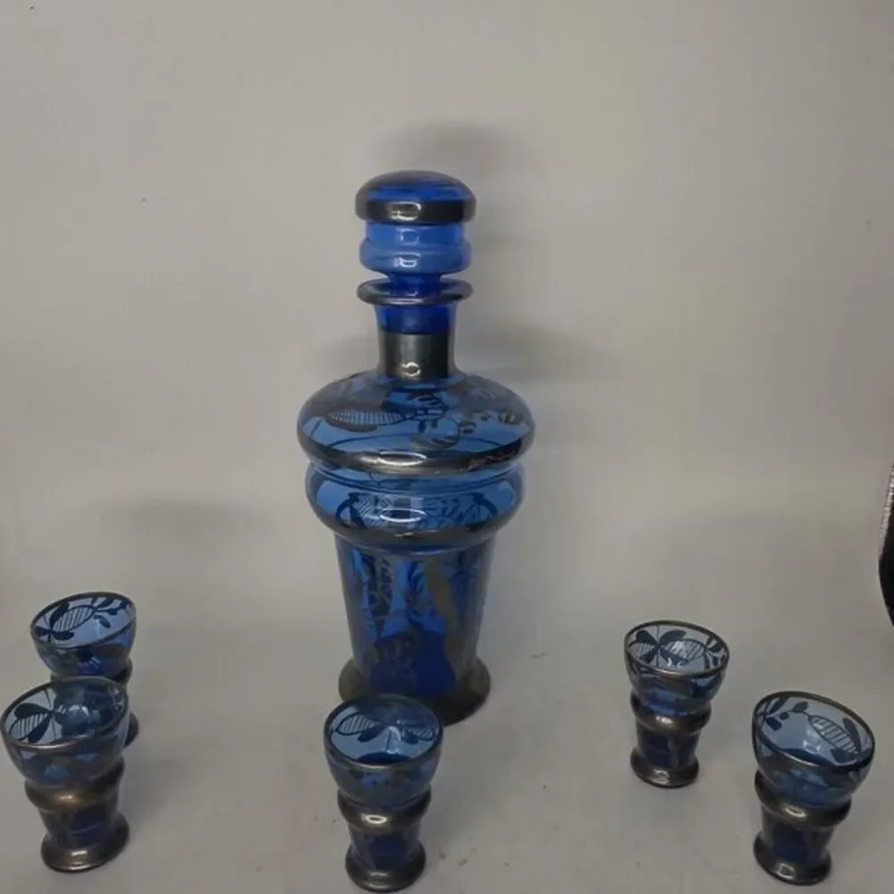 Cobalt blue decanter with silver‎ overlay